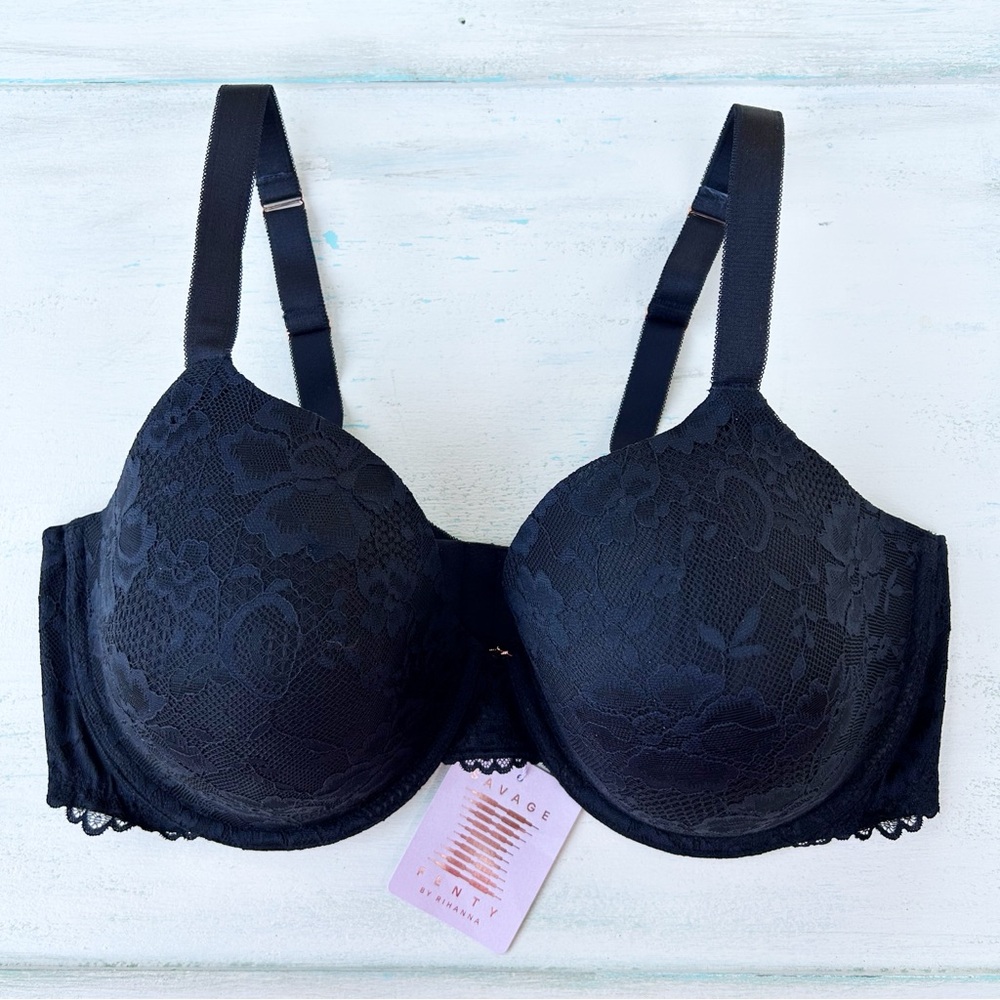 Savage X Fenty Black Floral Lace T-Shirt Balconette Underwire Bra 38G NWT